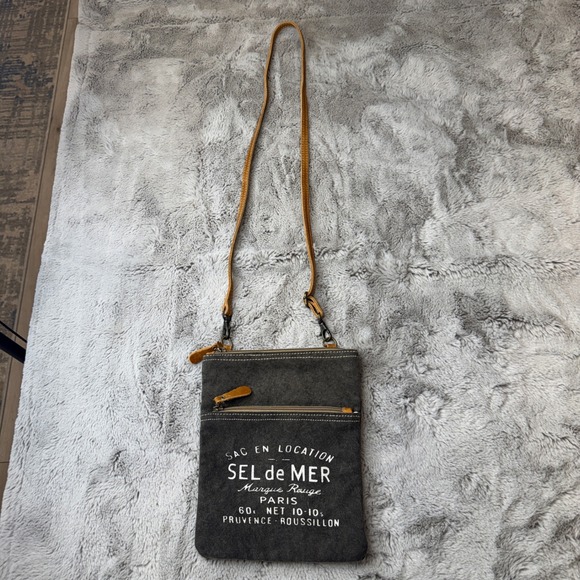 Myra Bag Sel de Mer Paris Canvas Leather Crossbody Bag Gray Small Messenger - Picture 2 of 15